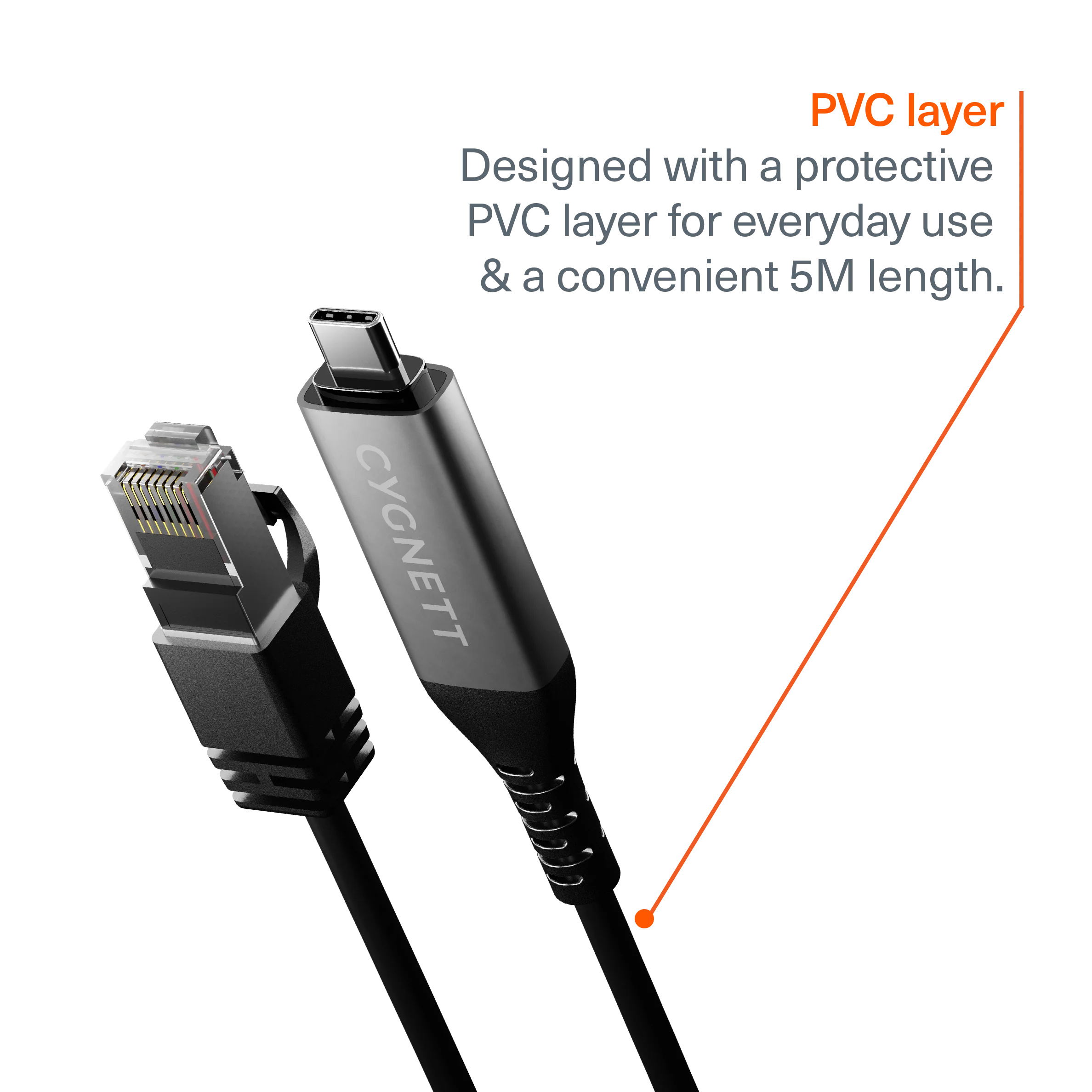 USB-C to RJ45 Gigabit Ethernet Cable - 5M - Image 3